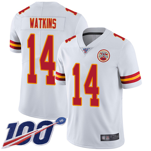 Men Kansas City Chiefs #14 Watkins Sammy White Vapor Untouchable Limited Player 100th Season Football Nike NFL Jersey